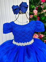 Vestido Enjoy Longo Laura Peito rendado Azul Royal