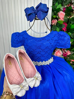 Vestido Enjoy Longo Laura Peito rendado Azul Royal