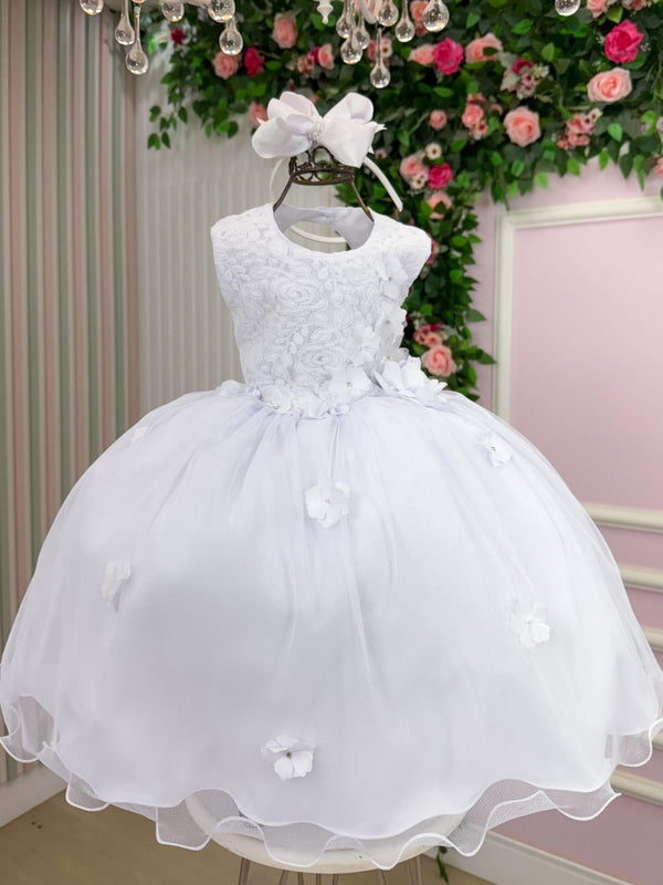Vestido Vila Lele Bebê Sarah Flores Branco
