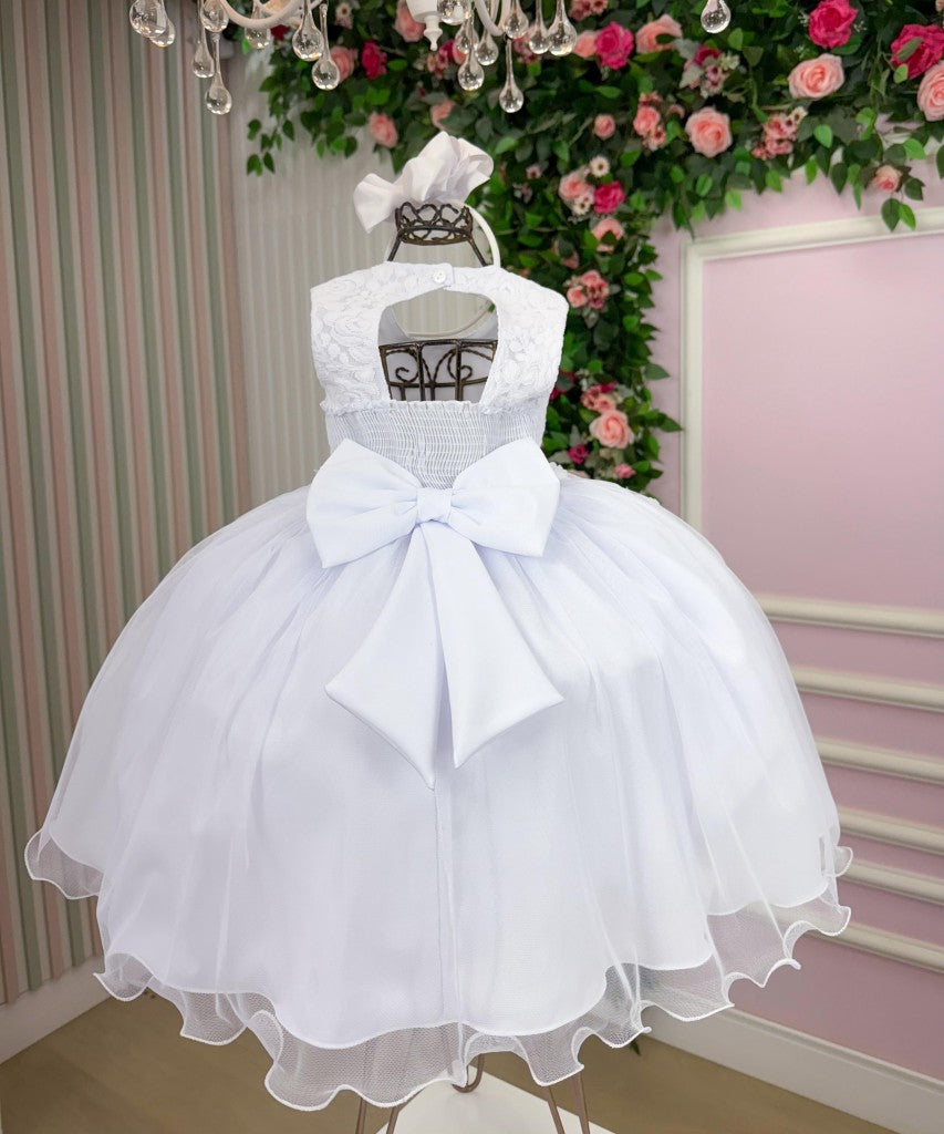 Vestido Vila Lele Bebe Sarah Flores Branco