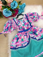 Vestido Bella Child Junino Celebração Caipira Verde Tiffany