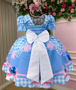 Vestido Junino Tematico Luxo Lilo Stitch Azul Bebe Modelo 2
