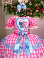 Vestido Junino Tematico Luxo Lilo Stitch Rosa Bebe Modelo 2