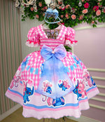 Vestido Junino Tematico Luxo Lilo Stitch Rosa Bebe Modelo 2