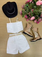 Conjunto Blogueirinha Jeans Branco Ludmila