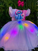 Vestido Tematicos Ysa Kids Lilo Stitch Rosa Bebe com Led