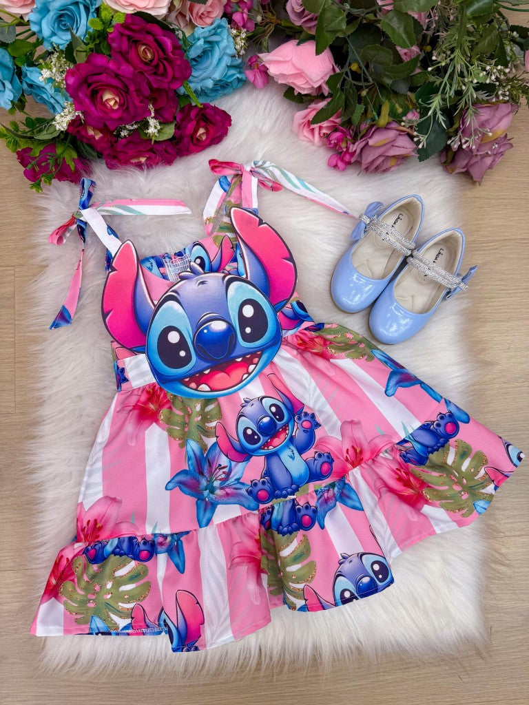 Vestido Temáticos Ysa Kids Stitch Rosa
