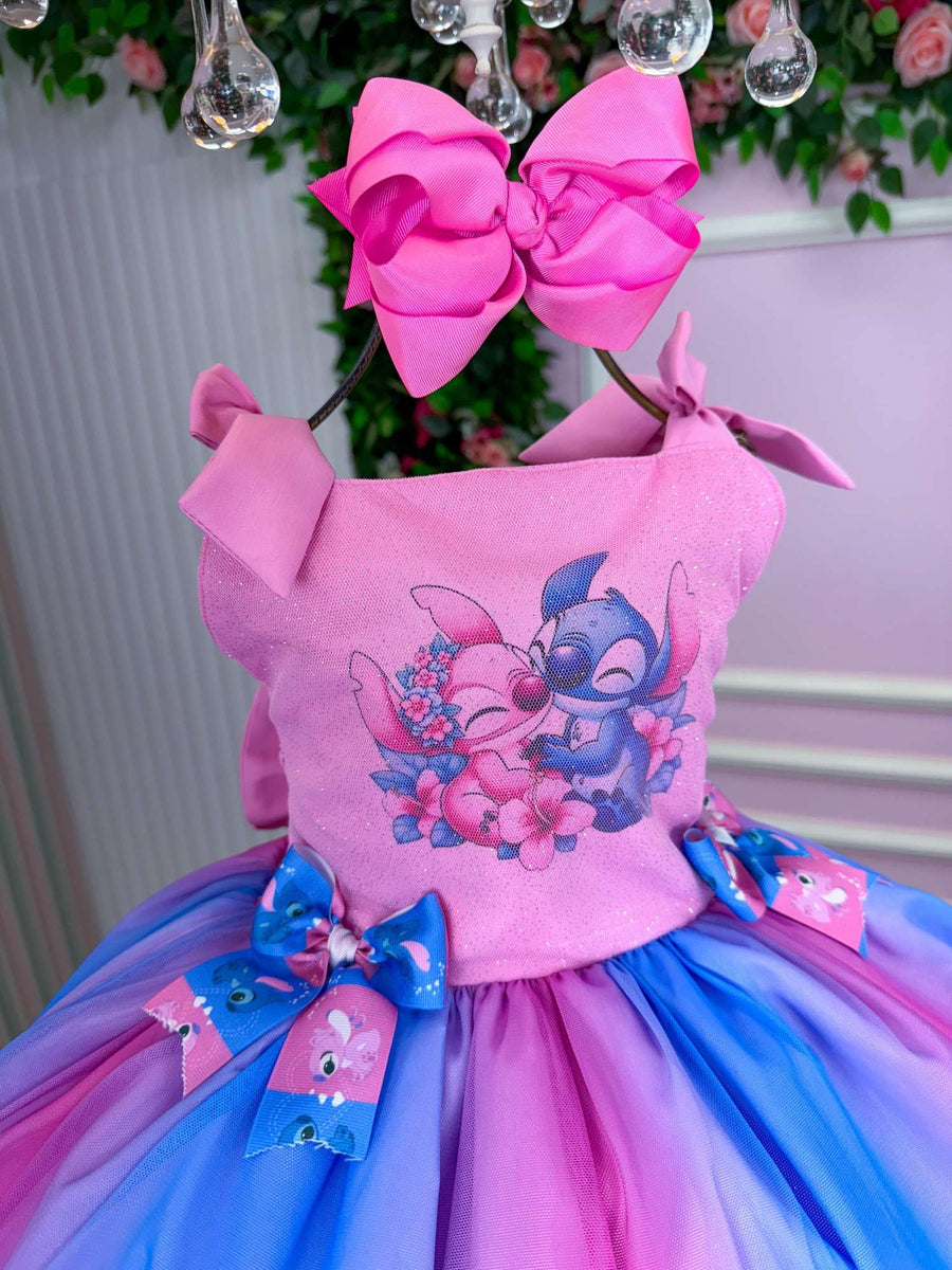 Vestido Tematico Luxo Stitch e Angel Rosa