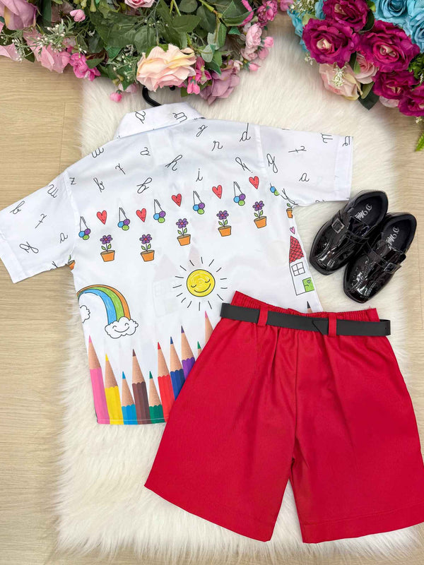 Conjunto Miss cherry Meninos - Lapis Aquarela Vermelho ABC