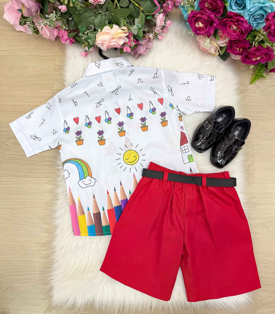 Conjunto Miss cherry Meninos - Lapis Aquarela Vermelho ABC