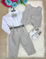 Conjunto Miss Cherry Social Leonardo Colete Cinza Claro