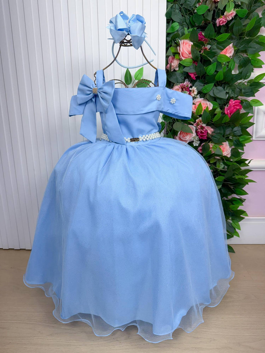 Vestido Banana Club Longo Doce Elegancia Azul Bebe