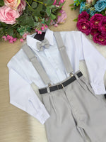 Conjunto Meninos Miss Cherry Leo Suspensorio Cinza Claro