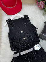 Kit Conjunto Blogueirinha Boiadeira Maraisa Jeans Preto + Chapeu