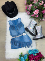 Kit Conjunto Blogueirinha Boiadeira Jeans + Chapéu