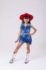 Kit Conjunto Blogueirinha Boiadeira Jeans + Chapéu