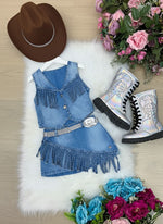 Kit Conjunto Blogueirinha Boiadeira Jeans + Chapéu