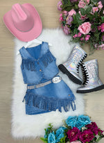Kit Conjunto Blogueirinha Boiadeira Jeans + Chapéu