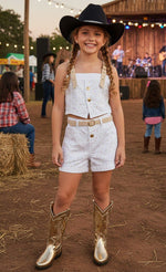 Conjunto Blogueirinha Jeans Branco Ludmila