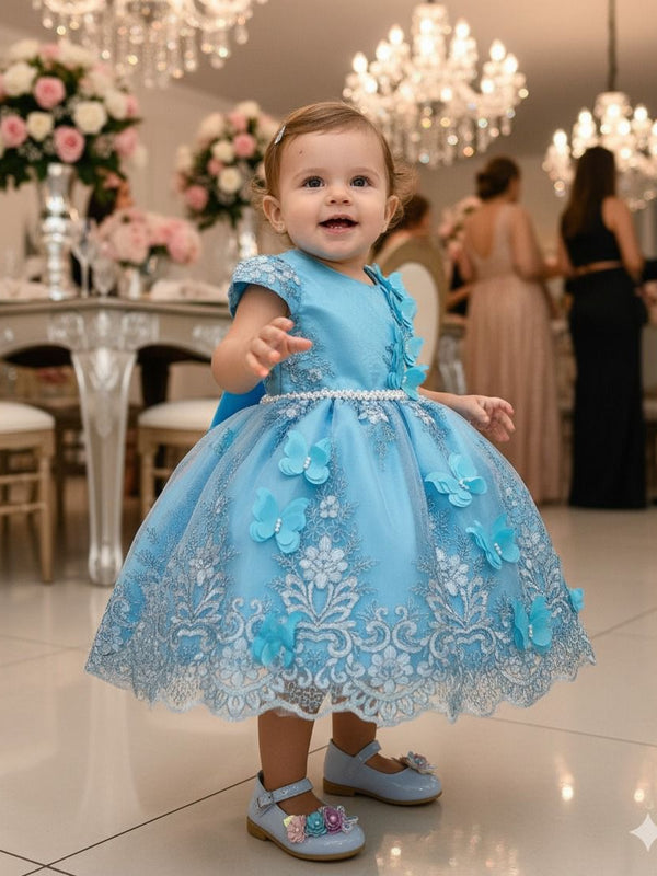 Vestido Marie Jardim Encantado Luxo Azul Tiffany