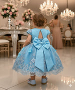 Vestido Marie Jardim Encantado Luxo Azul Tiffany