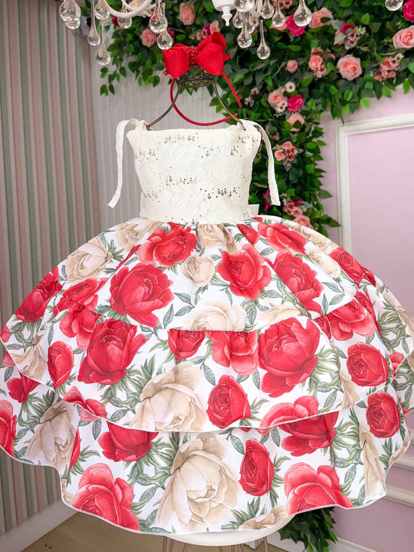 Vestido Giovanella Karine Off Florido Vermelho