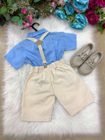 Conjunto Miss Cherry Henry Azul Suspensorio Bege