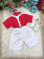 Conjunto Miss Cherry Henry Vermelho Suspensorio Branco