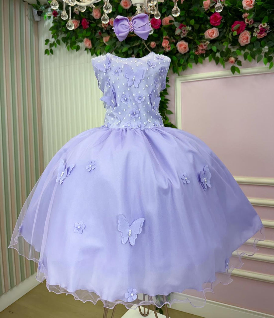 Vestido Marie Jardim das Borboletas Lilás Viviane