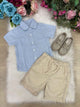 Conjunto Meninos Lucas Banana Club Shorts Camisa Azul Listrada