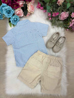 Conjunto Meninos Lucas Banana Club Shorts Camisa Azul Listrada