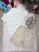 Conjunto Meninos Lucas Henrique Banana Club Shorts Linho Camisa Off