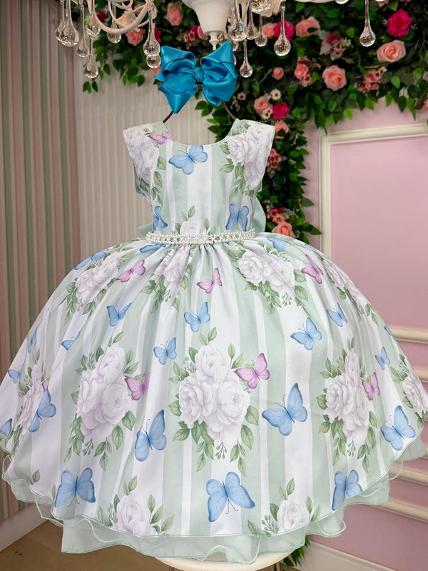 Vestido Infantil Ysa Jardim Florido Melinda Verde Claro