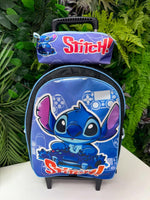 Mochila Rodinhas Stitch Masculino + Estojo de Brinde