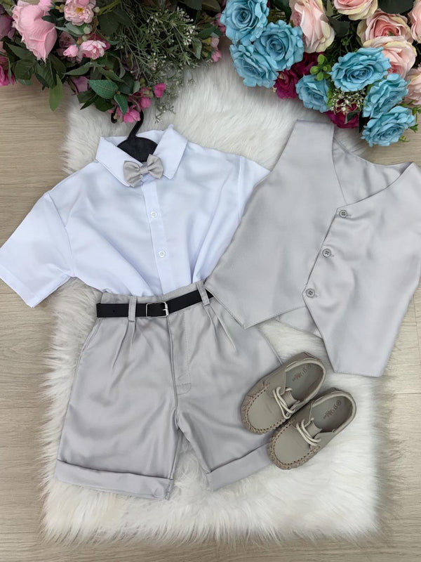 Conjunto Social Miss Cherry Leandro Colete Cinza Claro