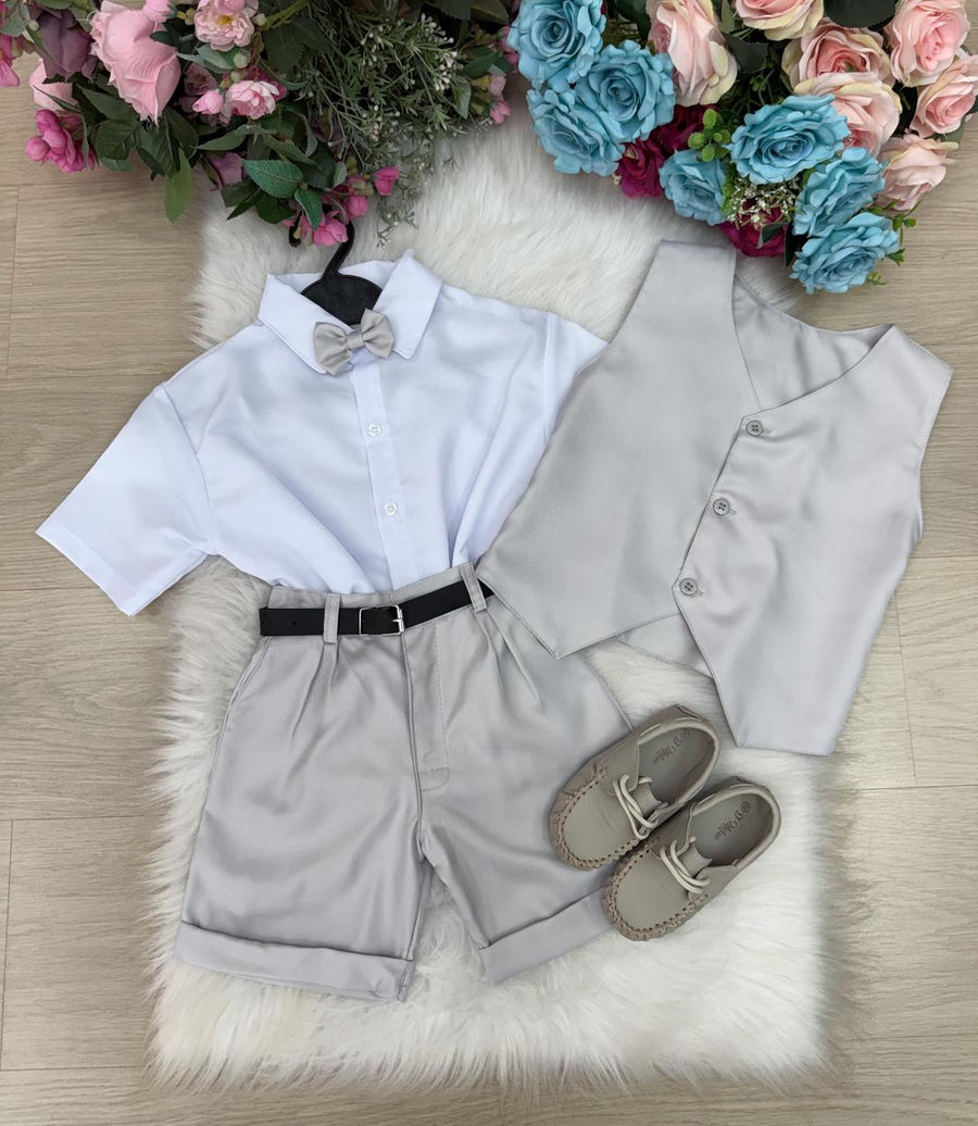 Conjunto Social Miss Cherry Leandro Colete Cinza Claro