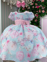 Vestido Ysa Kids Jardim Florido Elisa Azul Bebe