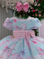 Vestido Ysa Kids Jardim Florido Elisa Azul Bebe