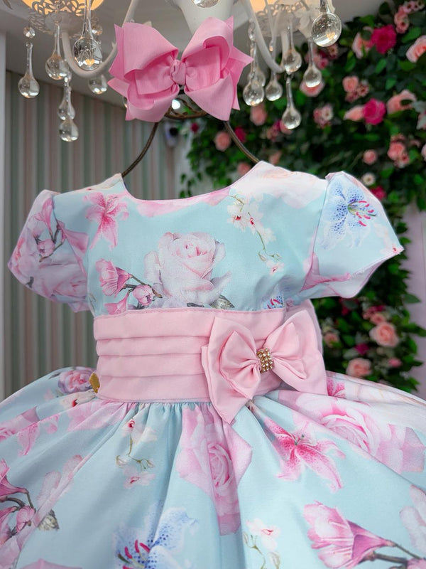 Vestido Ysa Kids Jardim Florido Elisa Azul Bebe