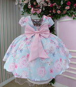 Vestido Ysa Kids Jardim Florido Elisa Azul Bebe