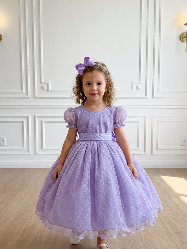 Vestido Marie Lilás Bolinhas