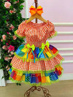 Vestido Junino Banana Club Luxo Quermesse do Sertão Laranja