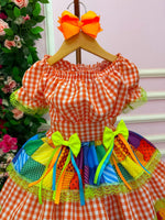 Vestido Junino Banana Club Luxo Quermesse do Sertão Laranja