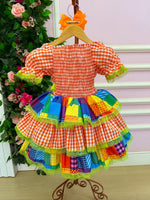 Vestido Junino Banana Club Luxo Quermesse do Sertão Laranja