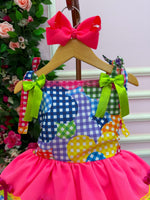 Vestido Junino Banana Club Luxo Encanto da Roça Rosa Neon