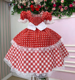 Vestido Marie Junino Luxo Ursinho do Sertão Vermelho