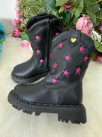 Bota Nilqi Manu Preta Estrela Pink Modelo 2