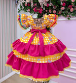 Vestido Junino Banana Club Luxo Coração Junino Amarelo