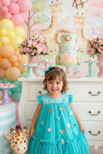 Vestido Vila Lele Jardim das Borboletas Baby Liz Verde Tiffany