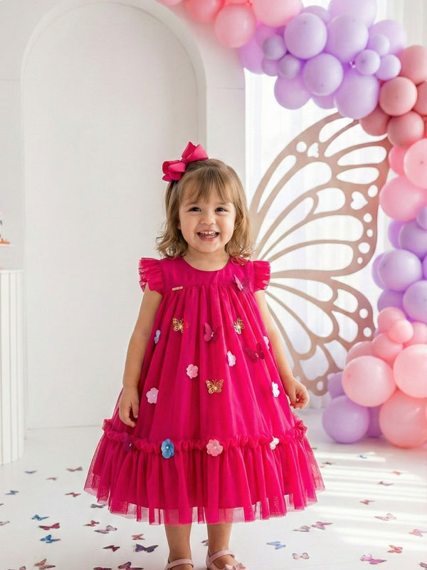 Vestido Vila Lele Jardim das Borboletas Baby Liz Pink